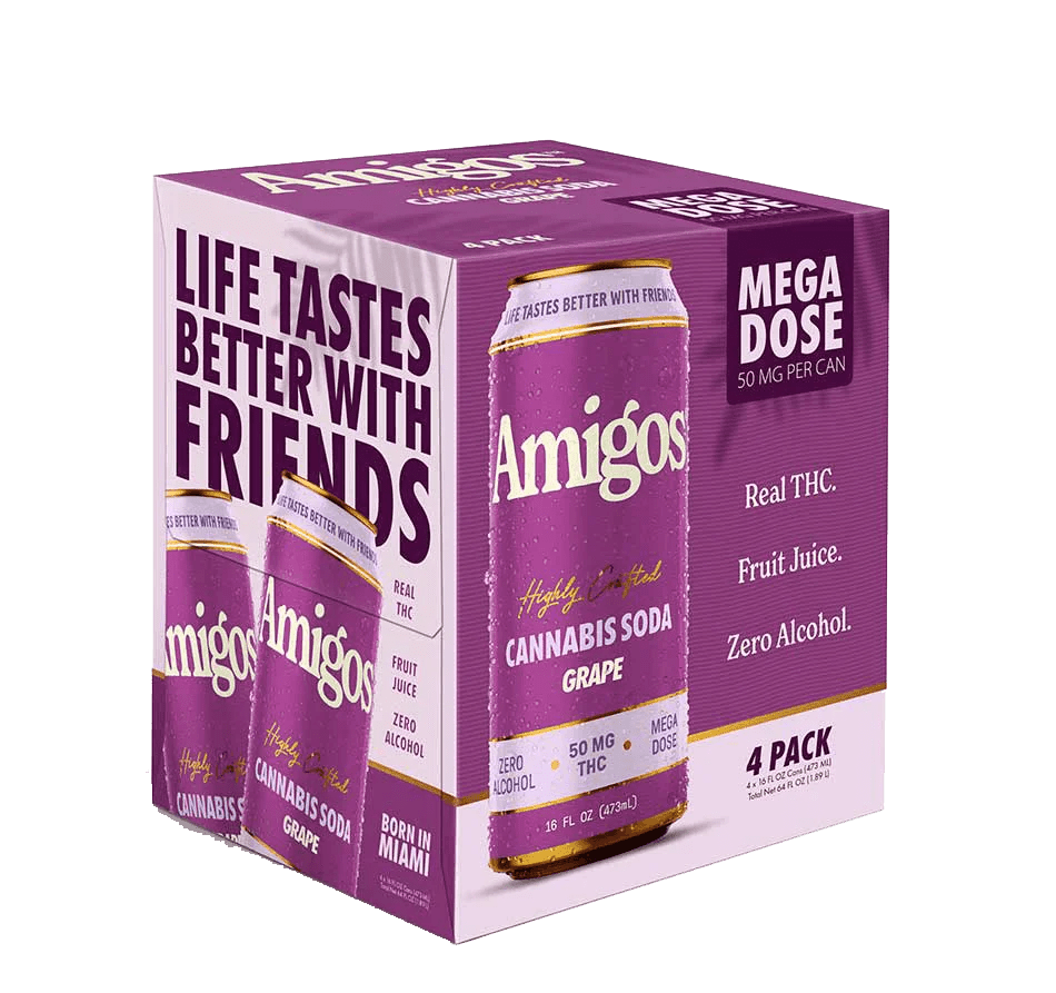 4 pack of amigos grape soda - 50mg THC per can