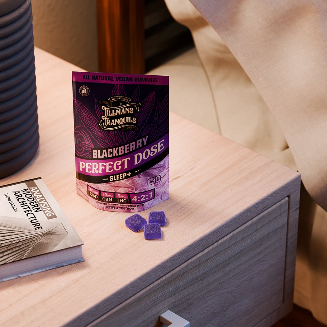 cbd blackberry sleep gummies at bedside