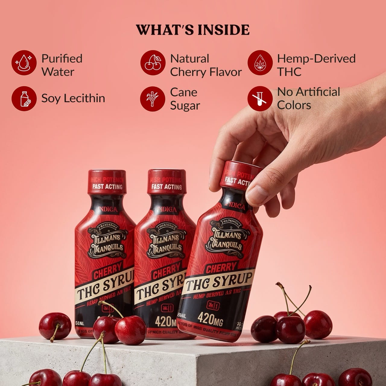 Cherry THC Syrup 420mg - Delta 9 Drink Mix | Tillmans Tranquils