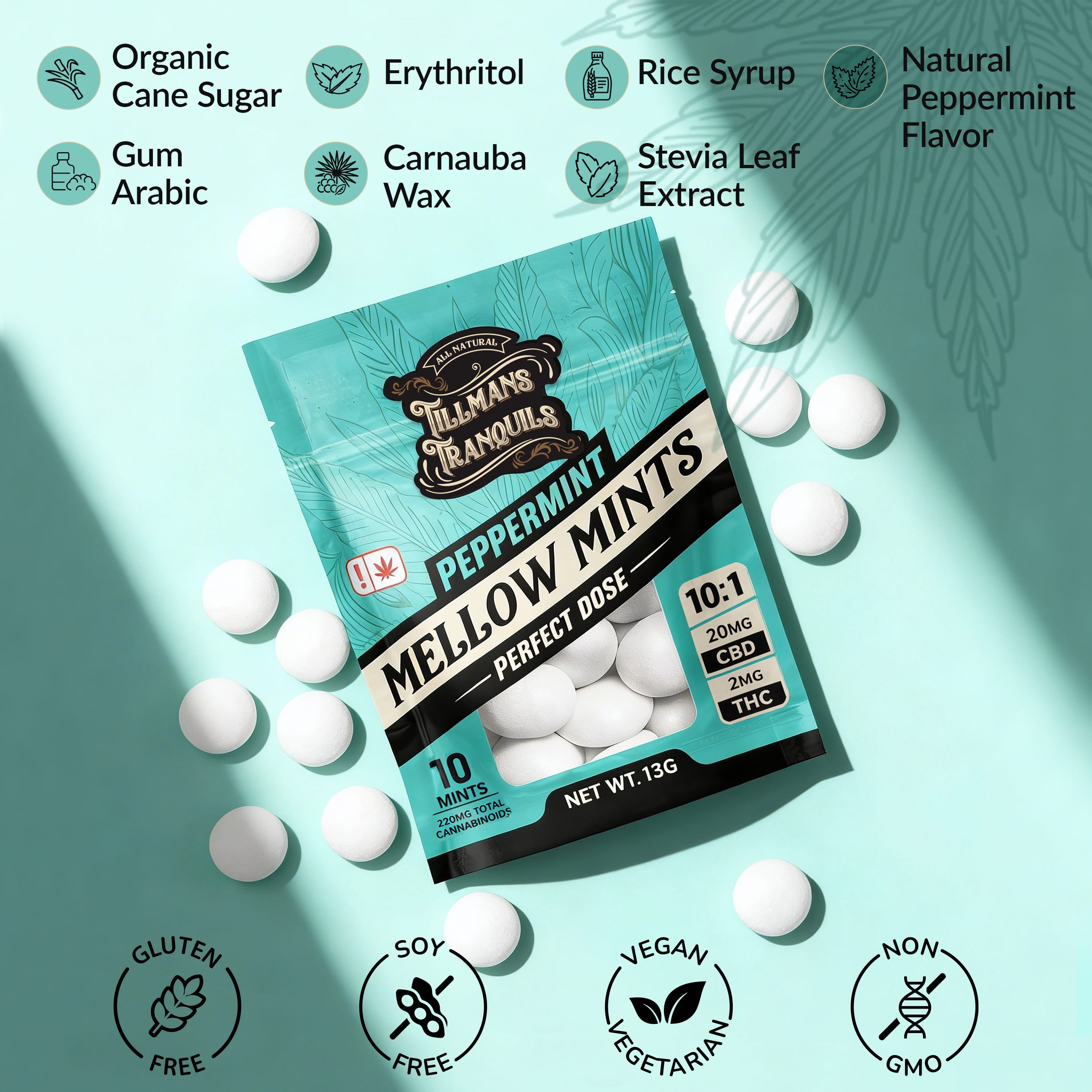 THC Mints Peppermint 2mg THC, 10mg CBD