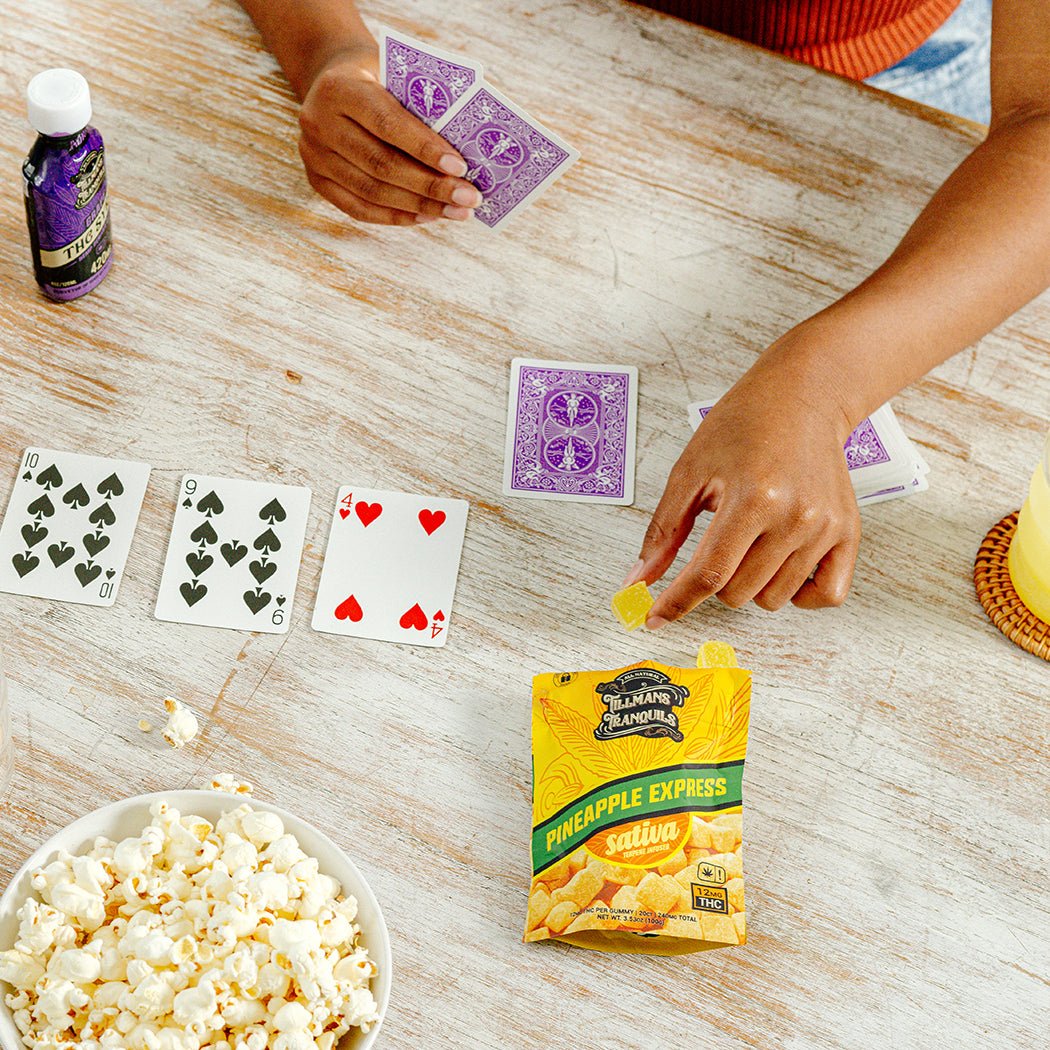 playing cards with our pineapple express 12mg thc gummies